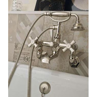 Смеситель для ванны Sbordoni Deco Prestige настенный, двухрычажный, с ручным душем Chrome