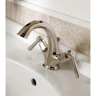 Смеситель для раковины Sbordoni Deco Prestige двухрычажный, с донным клапаном, на 1 отверстие, с длинными вентилями Chrome