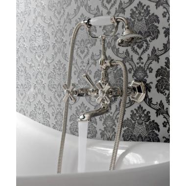 Смеситель для ванны Sbordoni Deco настенный, двухрычажный, с ручным душем Chrome
